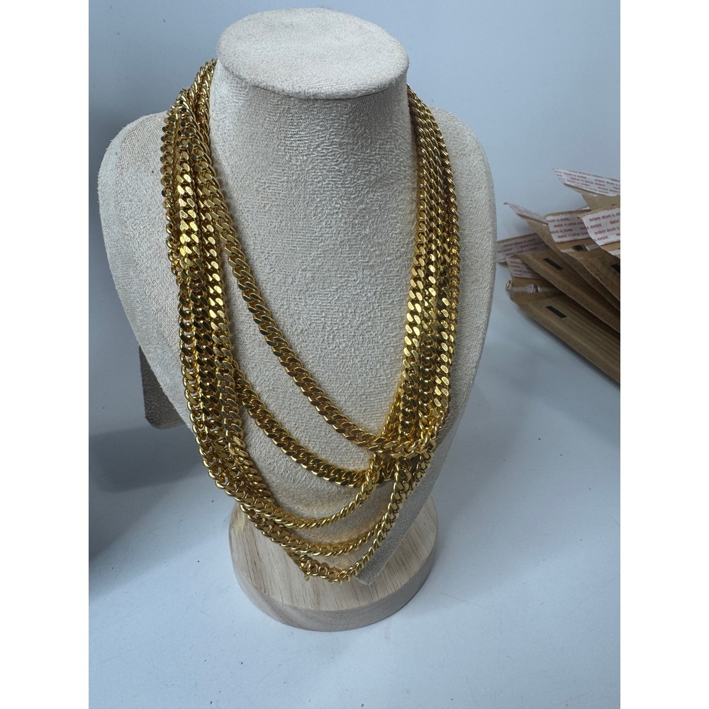 Vintage Gold Tone Multi Strand Curb Rope Chain Layered Statement Necklace 17.5"